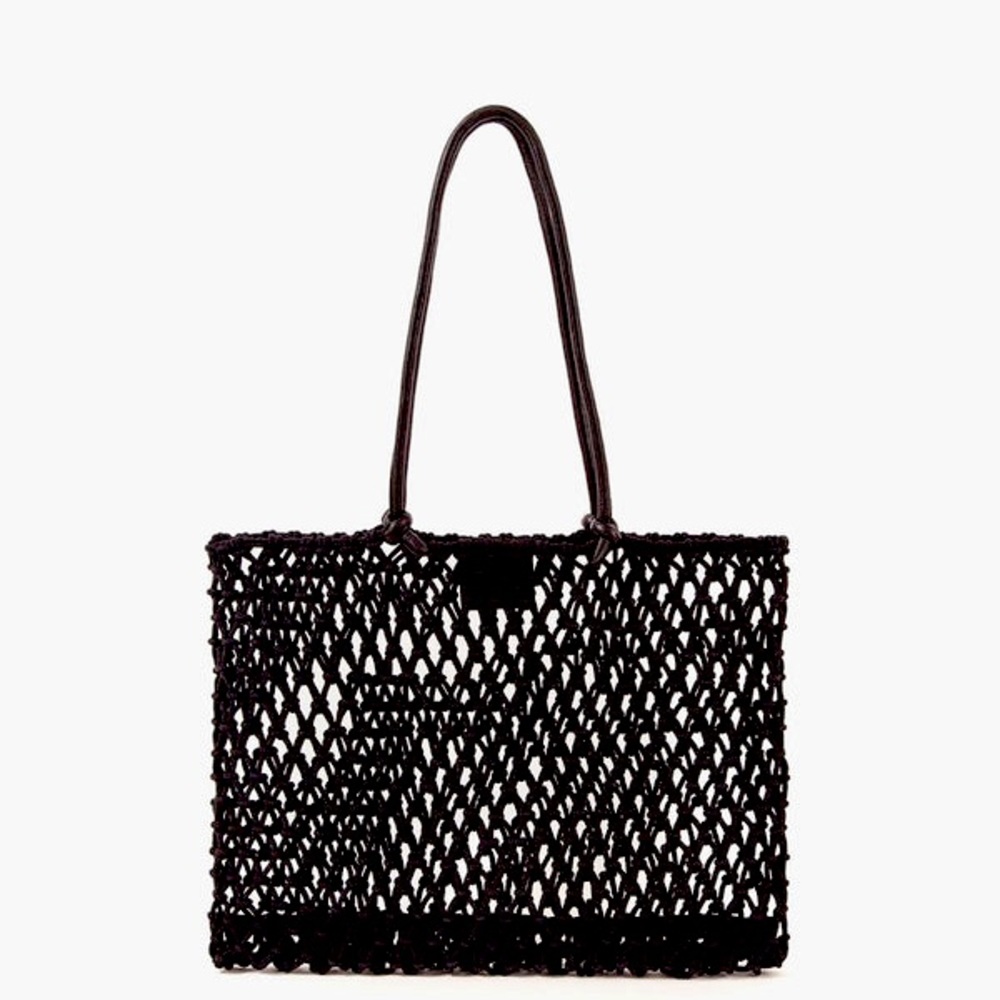 CLARE V black woven shoulder tote.